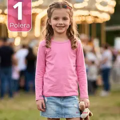 UTILISIMO - Camiseta Polera Bambú Cuello Redondo Rosado Oscuro Primera Capa Manga Larga Niña