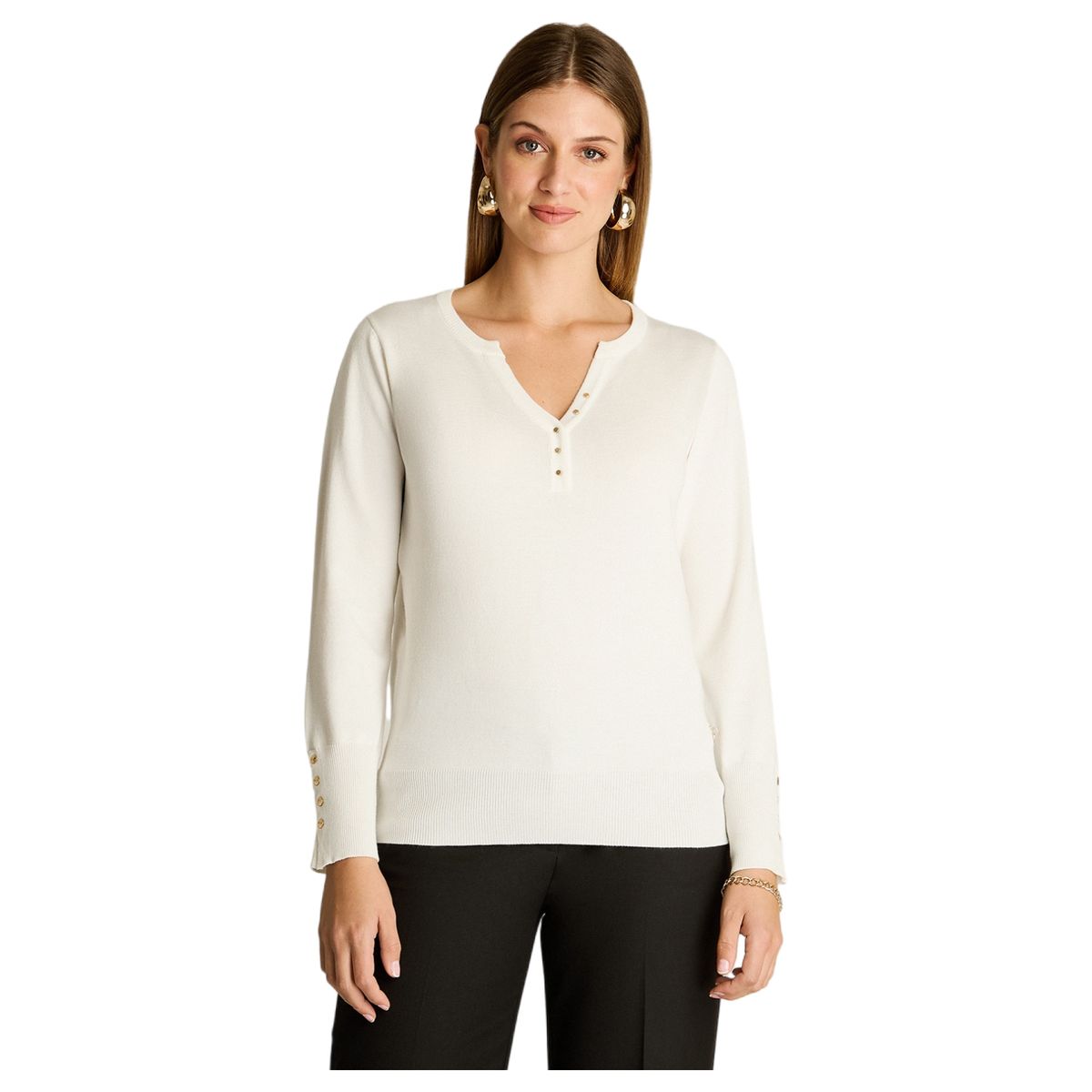 LORENZO DI PONTTI - Sweater Cuello Mao Mujer Crudo