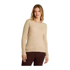 LORENZO DI PONTTI - Sweater Beige con Trenzado en Relieve y Botones Plateados en Hombro