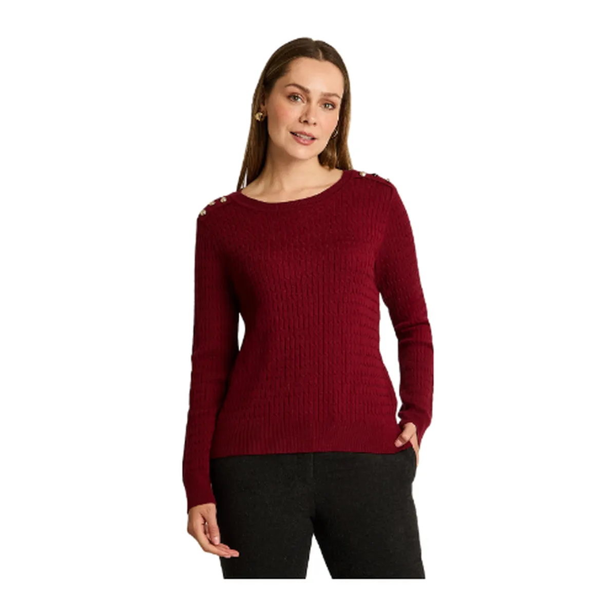 LORENZO DI PONTTI - Sweater Rojo con Trenzado en Relieve y Botones Dorados en Hombro
