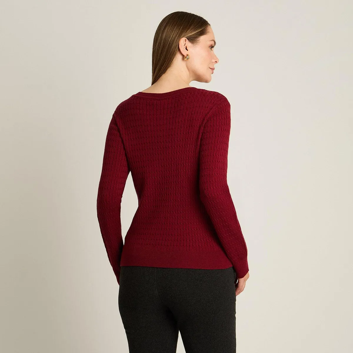 LORENZO DI PONTTI - Sweater Rojo con Trenzado en Relieve y Botones Dorados en Hombro