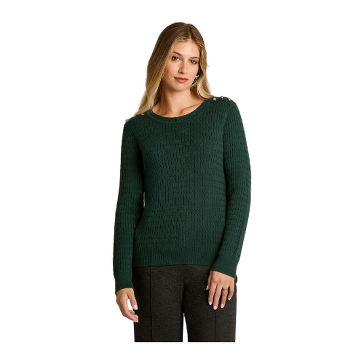 LORENZO DI PONTTI - Sweater Verde con Trenzado en Relieve y Botones Dorados en Hombro