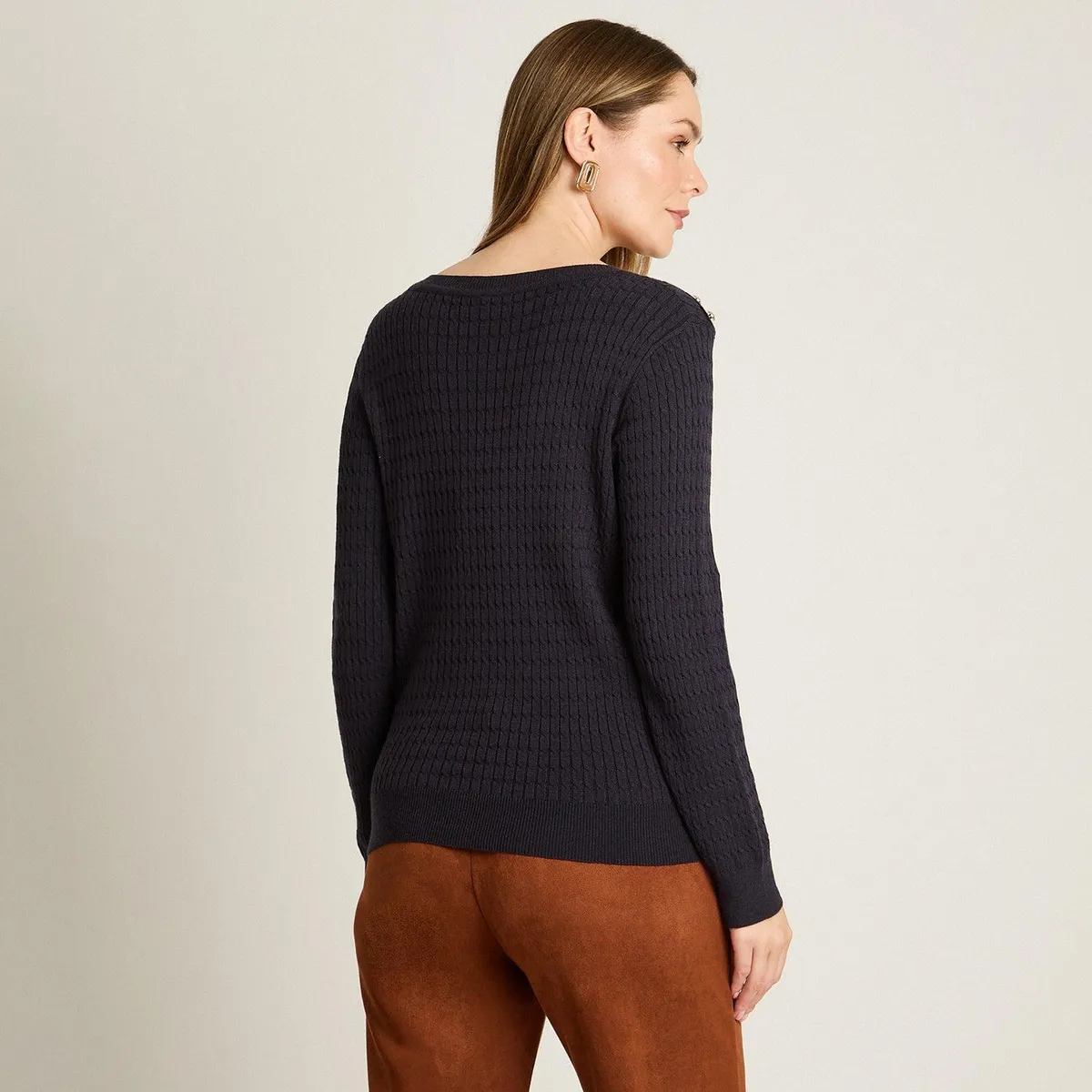 LORENZO DI PONTTI - Sweater Azul Marino con Trenzado en Relieve y Botones Dorados en Hombro