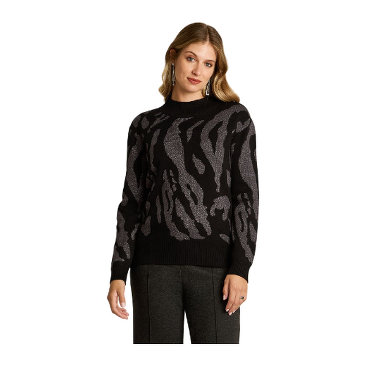 LORENZO DI PONTTI - Sweater Negro con Estampado Animal Print y Lurex en Tejido