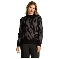 LORENZO DI PONTTI - Sweater Animal Print Mujer Negro