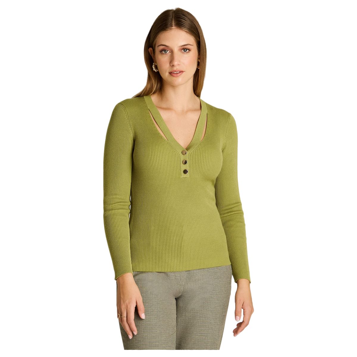 LORENZO DI PONTTI - Sweater Pistacho Escote V con Cut Out