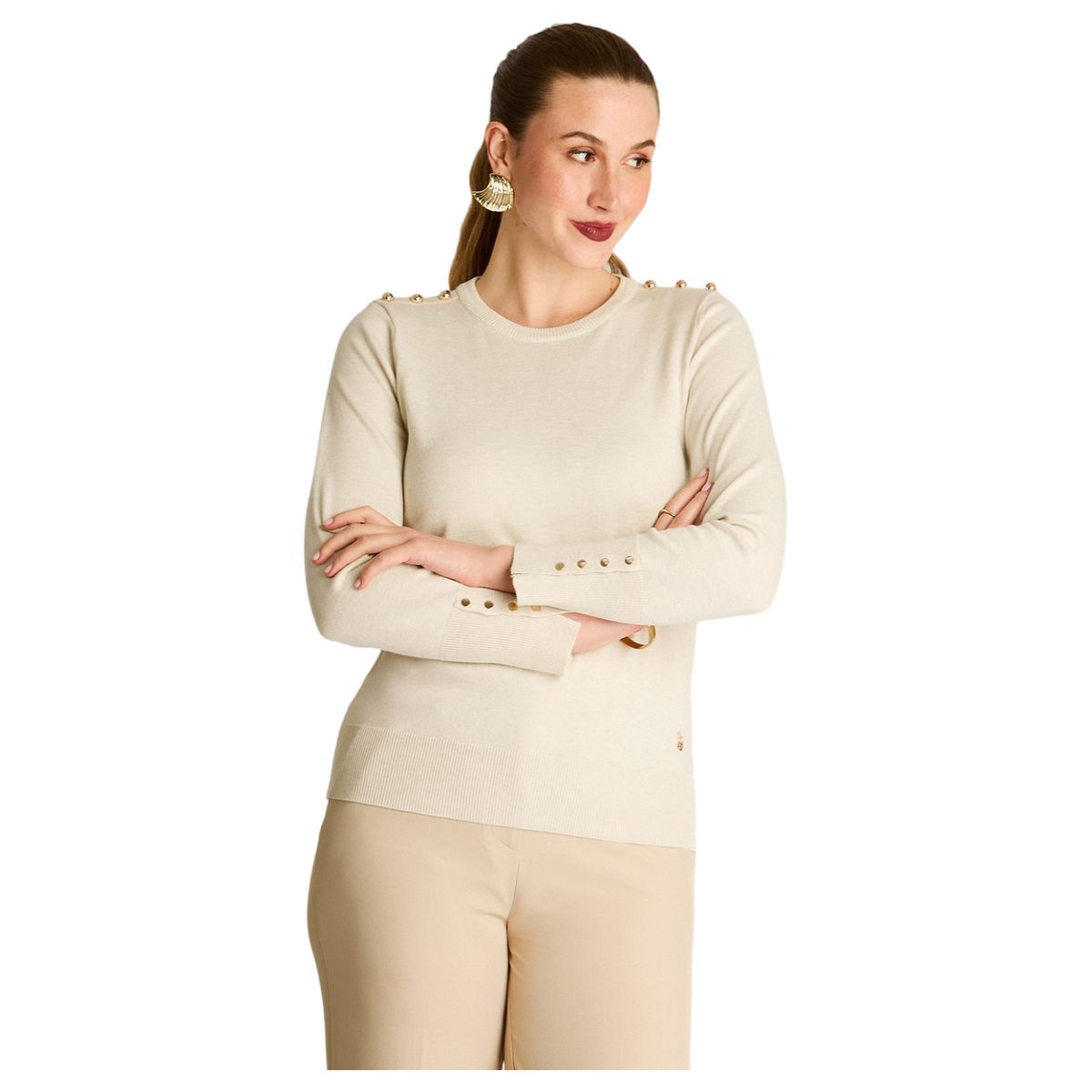 LORENZO DI PONTTI - Sweater Escote Redondo Mujer Arena