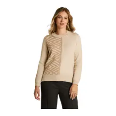 LORENZO DI PONTTI - Sweater Beige con Estampado Geométrico y Botones en Hombro en Tejido