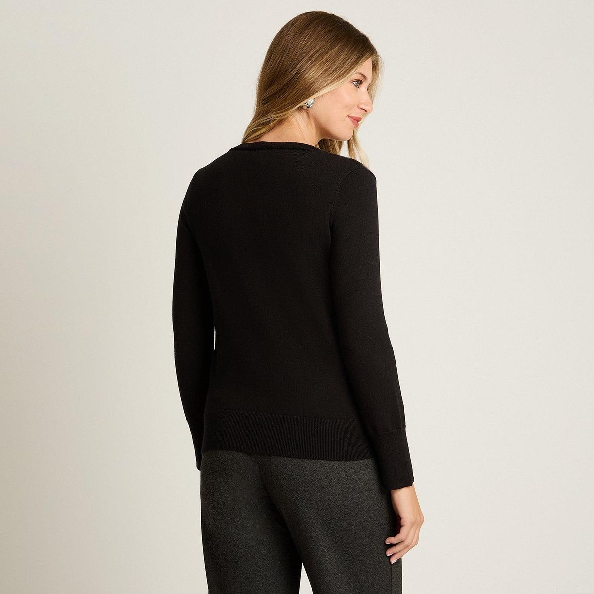 LORENZO DI PONTTI - Sweater Negro con Estampado Floral Abstracto en Tejido