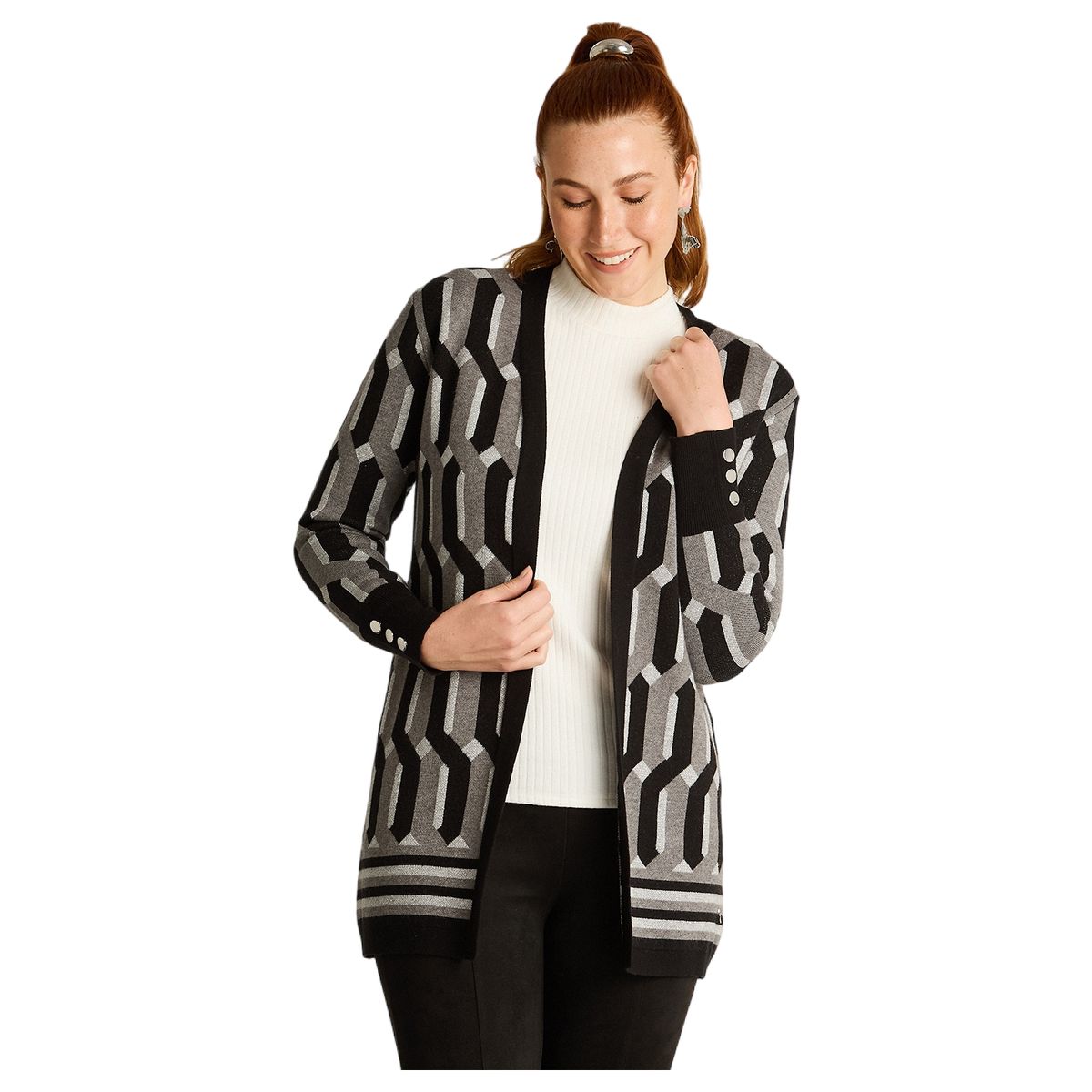 LORENZO DI PONTTI - Tapado Negro con Estampado Geométrico Jacquard en Tejido