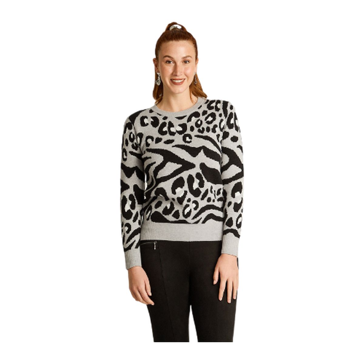 LORENZO DI PONTTI - Sweater Gris con Estampado Animal Print Jacquard en Tejido
