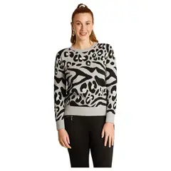 LORENZO DI PONTTI - Sweater Animal Print Mujer Gris