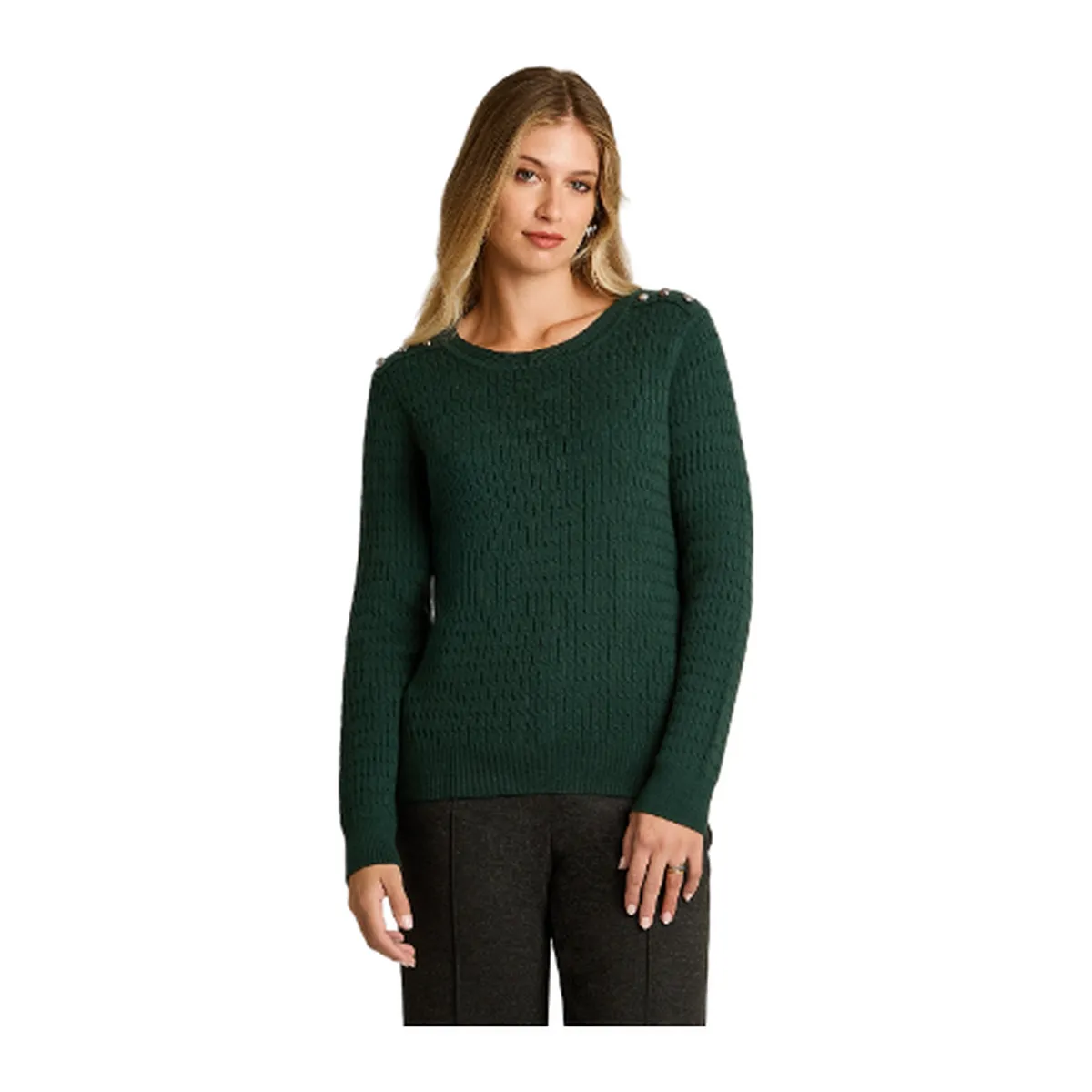 LORENZO DI PONTTI - Sweater Verde con Trenzado en Relieve y Botones Dorados en Hombro