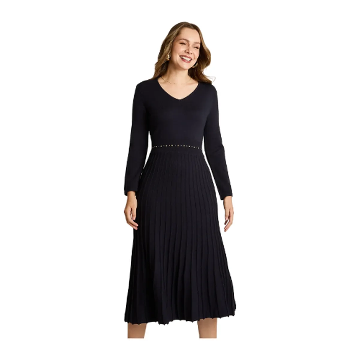 LORENZO DI PONTTI - Vestido Midi Azul Midi Elasticidad Nula Sin Forro Calce Normal Tela Tejido