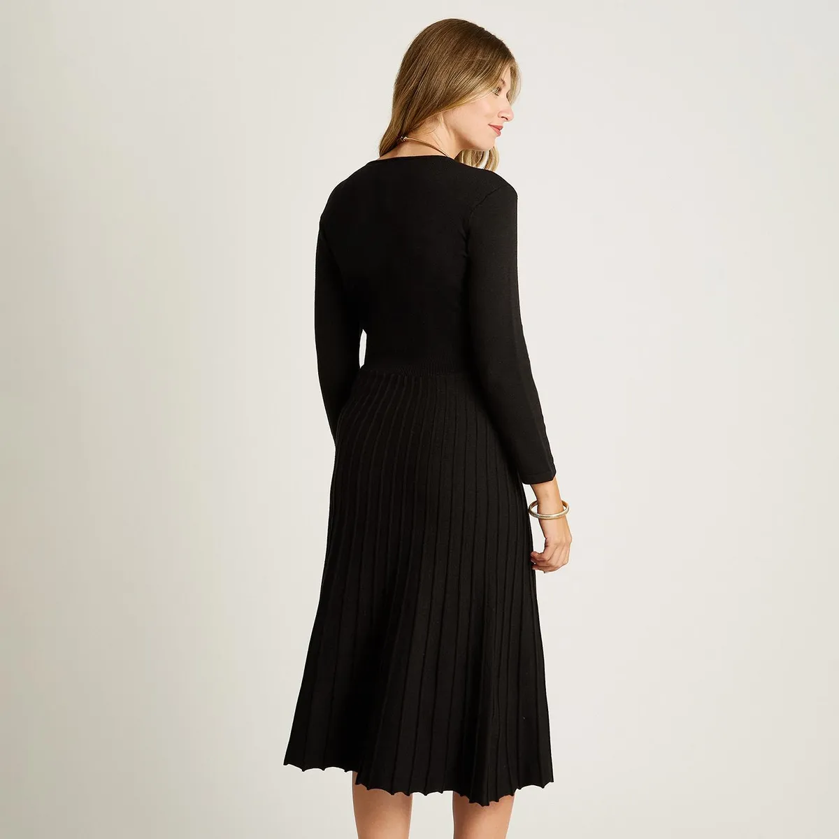 LORENZO DI PONTTI - Vestido Midi Negro Midi Elasticidad Nula Sin Forro Calce Normal Tela Tejido