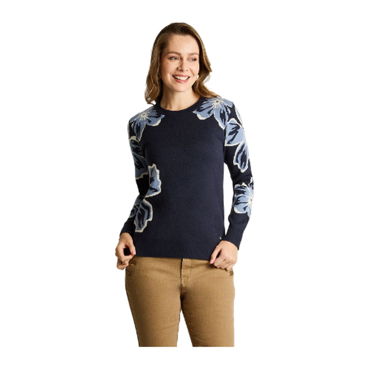 LORENZO DI PONTTI - Sweater Azul Marino con Estampado Floral Jacquard en Tejido
