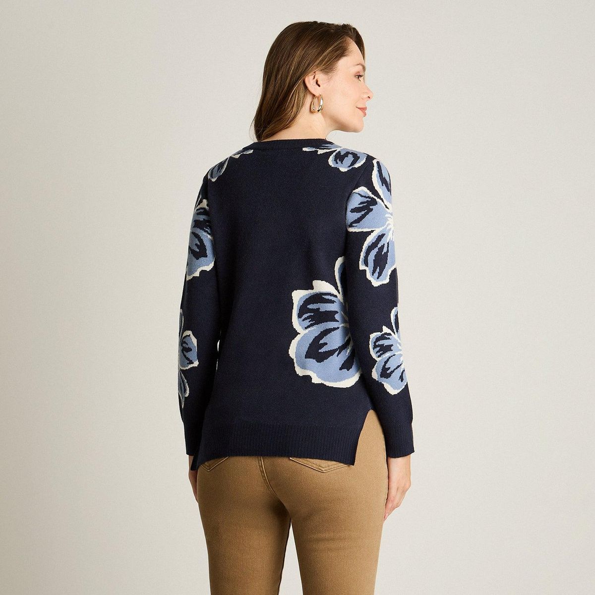 LORENZO DI PONTTI - Sweater Azul Marino con Estampado Floral Jacquard en Tejido