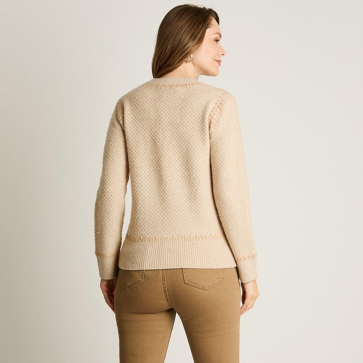 LORENZO DI PONTTI - Sweater Beige con Textura y Detalle de Pespunte en Tejido