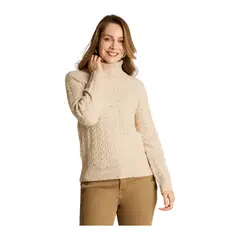LORENZO DI PONTTI - Sweater Beige con Cuello Alto y Trenzado Jaspeado en Tejido