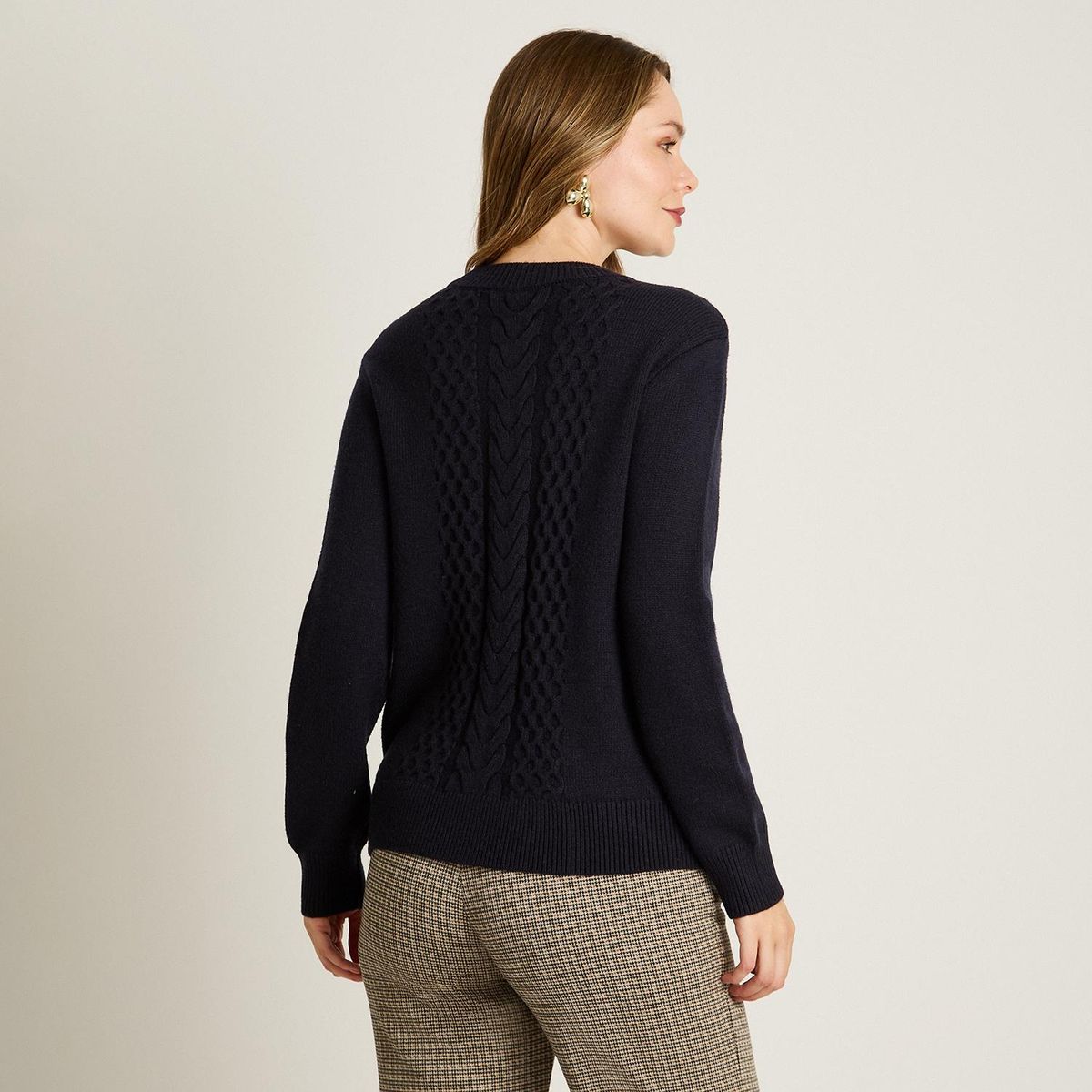 LORENZO DI PONTTI - Sweater Trenzado Mujer Azul Marino