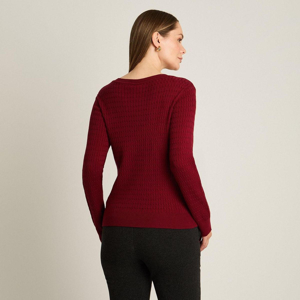 LORENZO DI PONTTI - Sweater Rojo con Trenzado en Relieve y Botones Dorados en Hombro