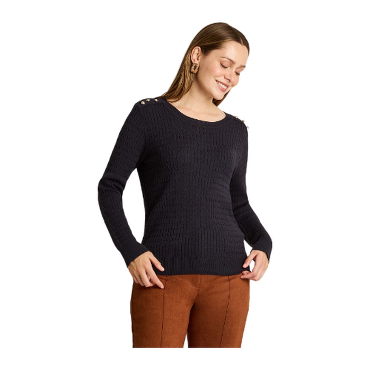 LORENZO DI PONTTI - Sweater Azul Marino con Trenzado en Relieve y Botones Dorados en Hombro