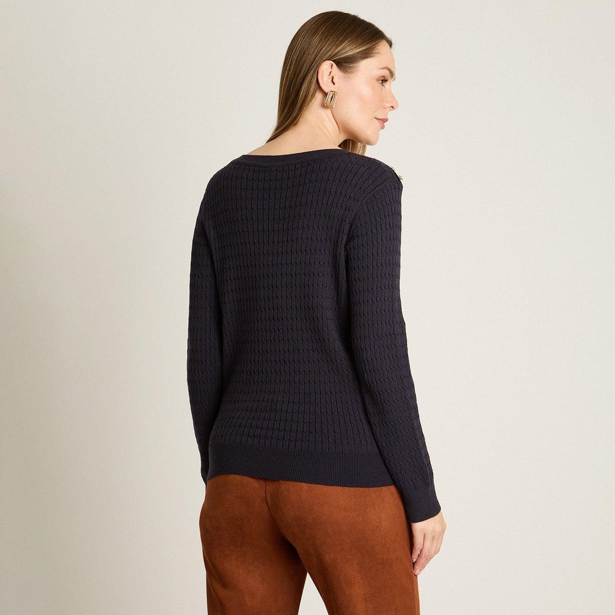 LORENZO DI PONTTI - Sweater Azul Marino con Trenzado en Relieve y Botones Dorados en Hombro