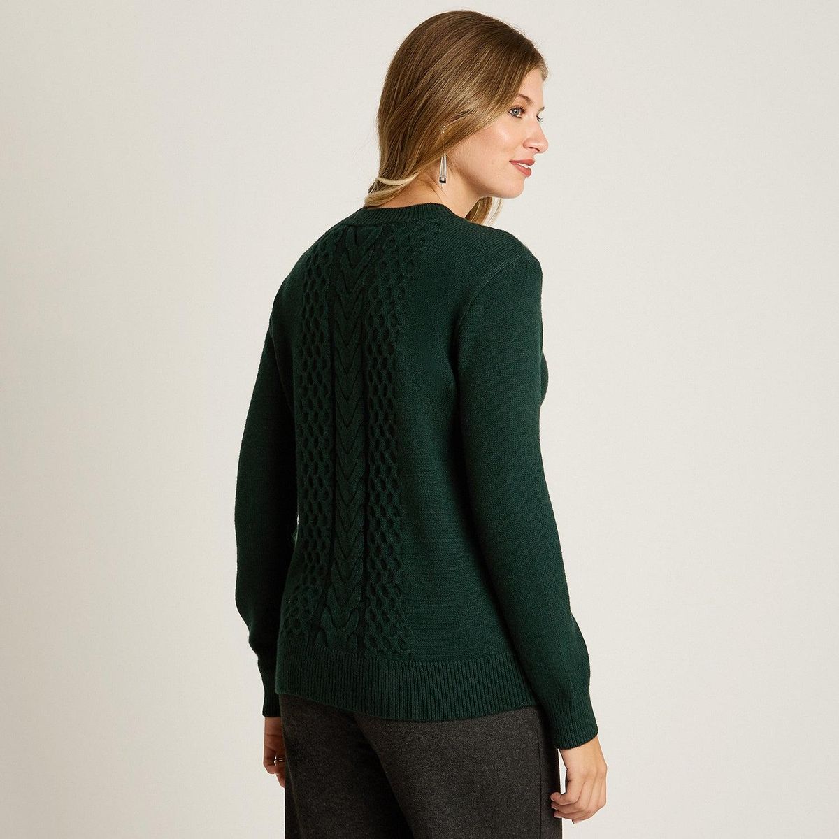 LORENZO DI PONTTI - Sweater Verde con Trenzado en Relieve en Tejido