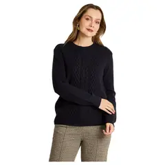 LORENZO DI PONTTI - Sweater Azul Marino con Trenzado en Relieve en Tejido