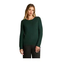 LORENZO DI PONTTI - Sweater Verde con Trenzado en Relieve y Botones Dorados en Hombro