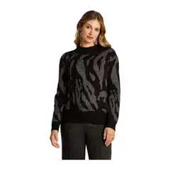 LORENZO DI PONTTI - Sweater Negro con Estampado Animal Print y Lurex en Tejido