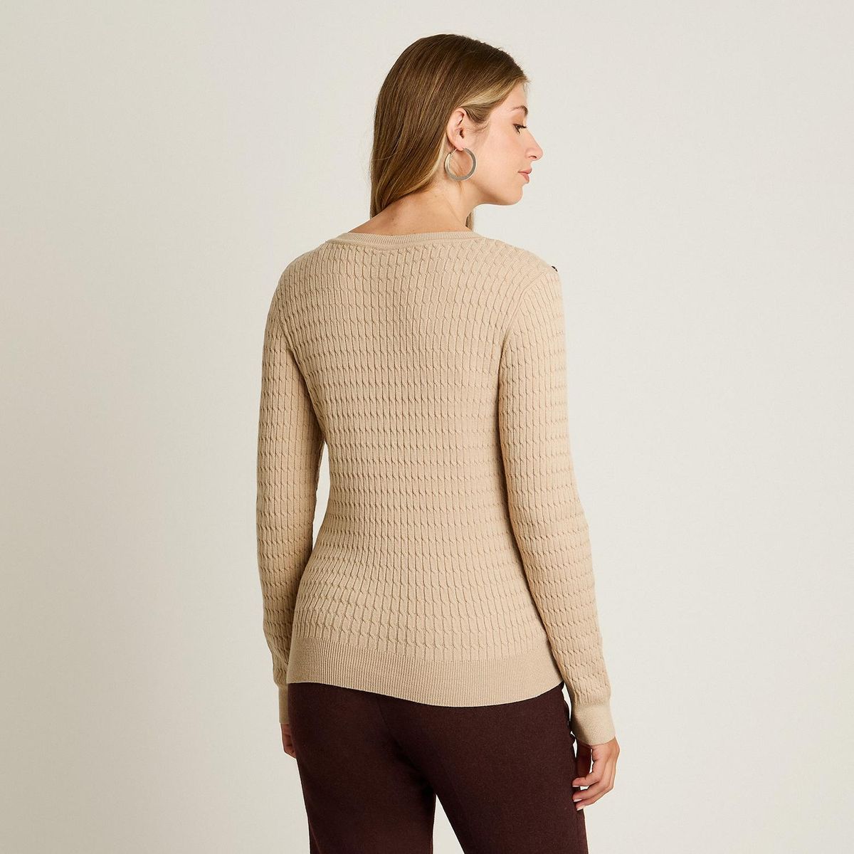 LORENZO DI PONTTI - Sweater Trenzado Mujer Beige