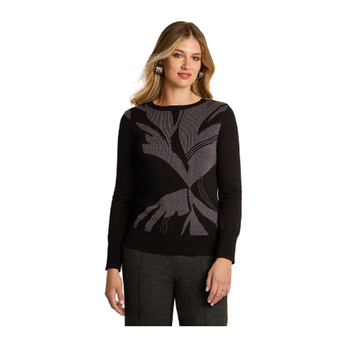 LORENZO DI PONTTI - Sweater Negro con Estampado Floral Abstracto en Tejido