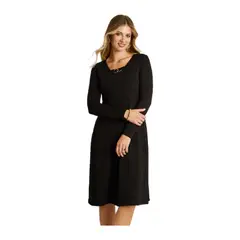 LORENZO DI PONTTI - Vestido Midi Negro en Lanilla con Escote en V y Detalle Dorado