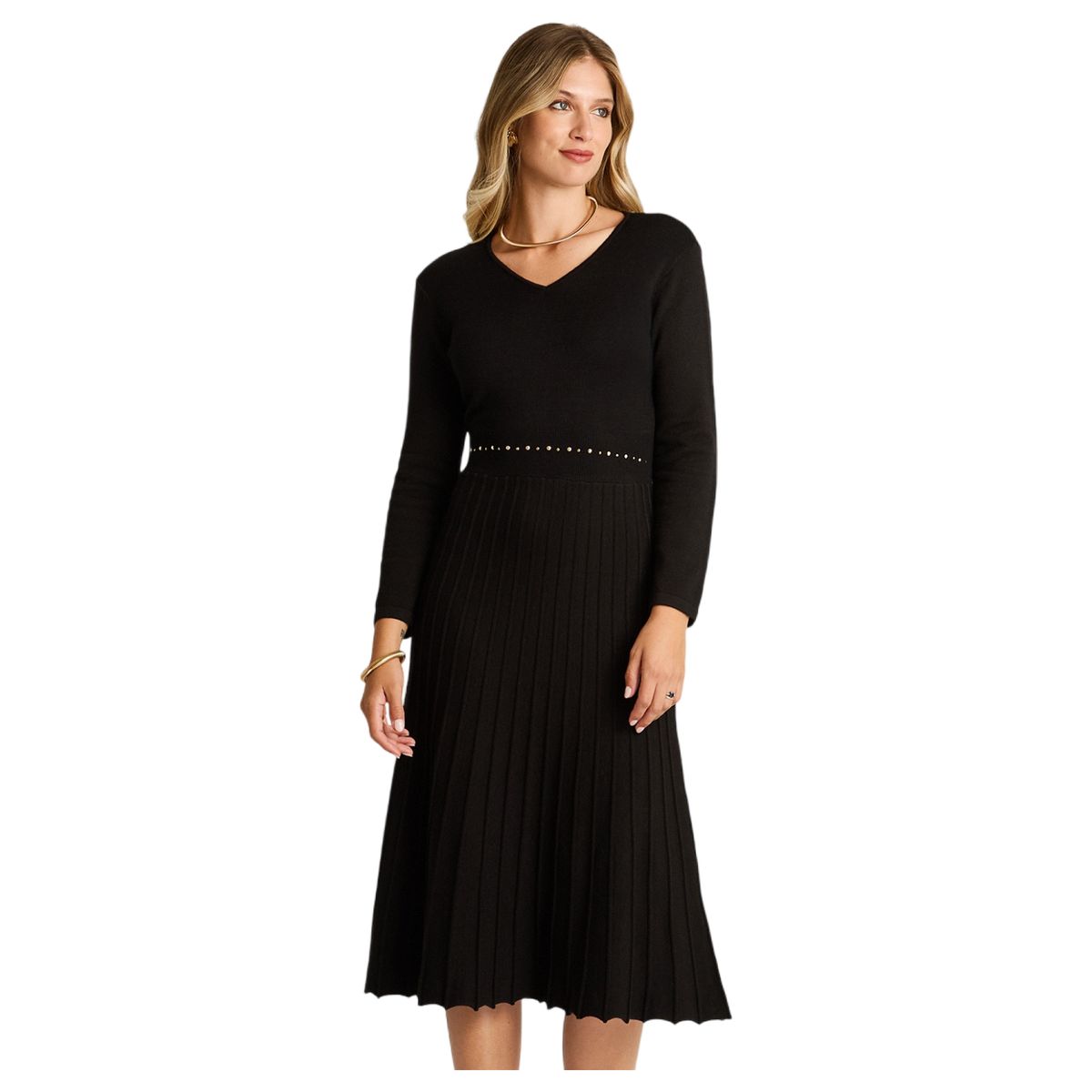 LORENZO DI PONTTI - Vestido Midi Negro Midi Elasticidad Nula Sin Forro Calce Normal Tela Tejido