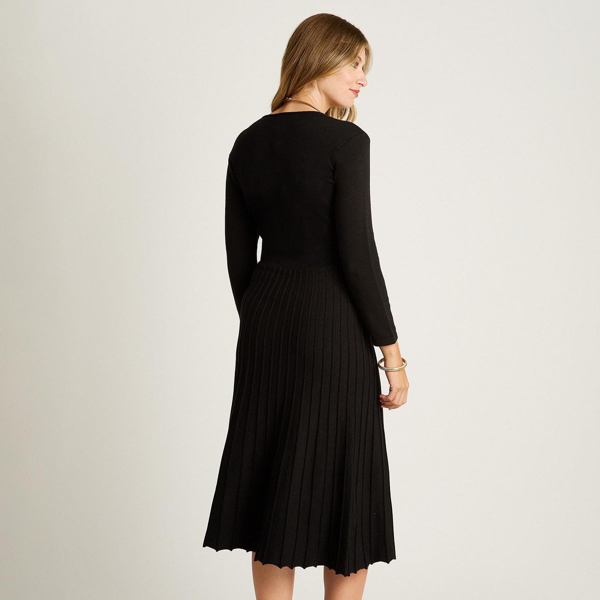 LORENZO DI PONTTI - Vestido Midi Negro Midi Elasticidad Nula Sin Forro Calce Normal Tela Tejido