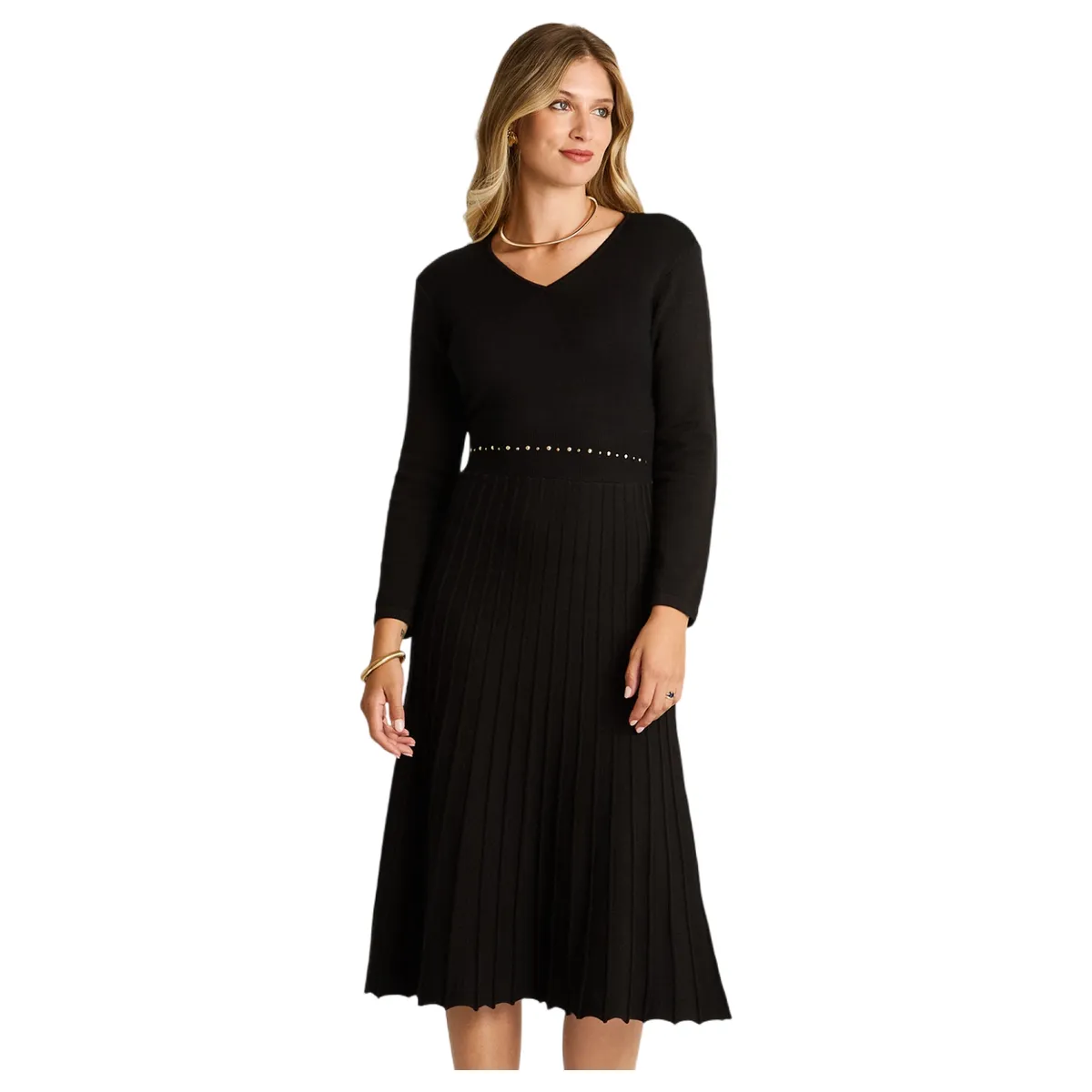 LORENZO DI PONTTI - Vestido Midi Negro Midi Elasticidad Nula Sin Forro Calce Normal Tela Tejido
