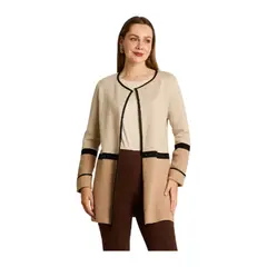 LORENZO DI PONTTI - Tapado Beige con Detalles en Cuero Sintético en Tejido