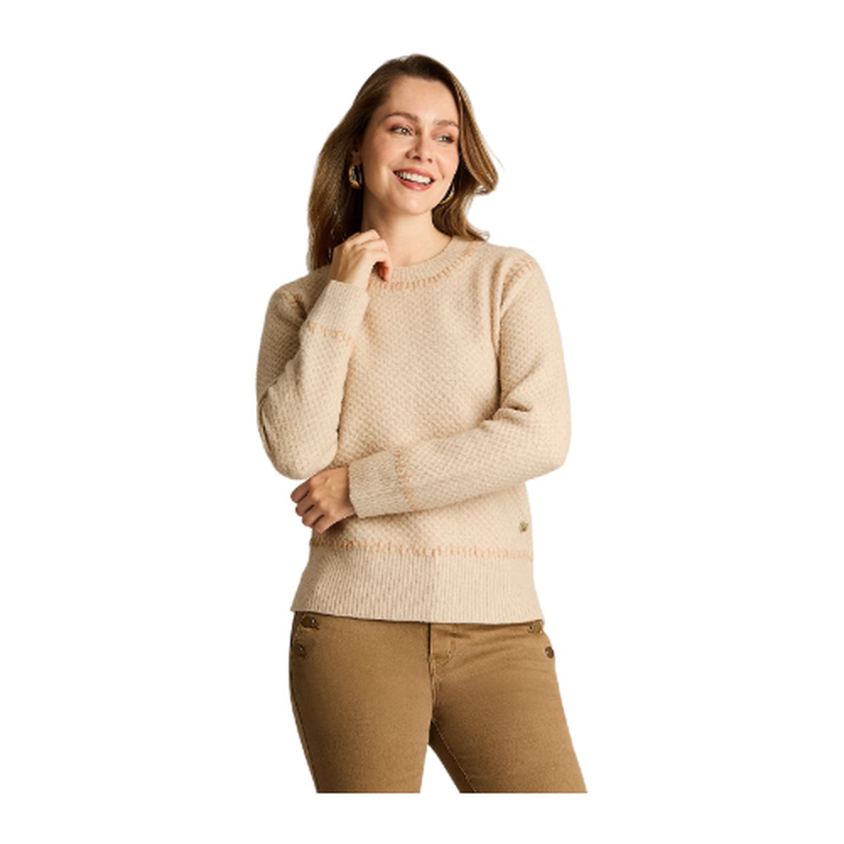 LORENZO DI PONTTI - Sweater Beige con Textura y Detalle de Pespunte en Tejido