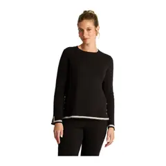 LORENZO DI PONTTI - Sweater Negro con Detalle de Franja en Contraste en Tejido