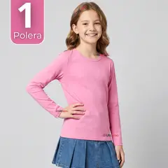 UTILISIMO - Camiseta Polera Bambú Cuello Redondo Rosado Oscuro Primera Capa Manga Larga Niña