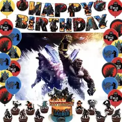 GENERICO - Kit Decoracion Cumpleaños Godzilla King Kong Tela Fondo Globos