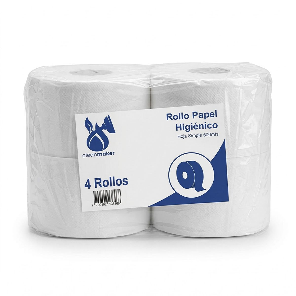GENERICO - Pack 4 Rollos de Papel Higiénico Hoja Simple 500 Mts
