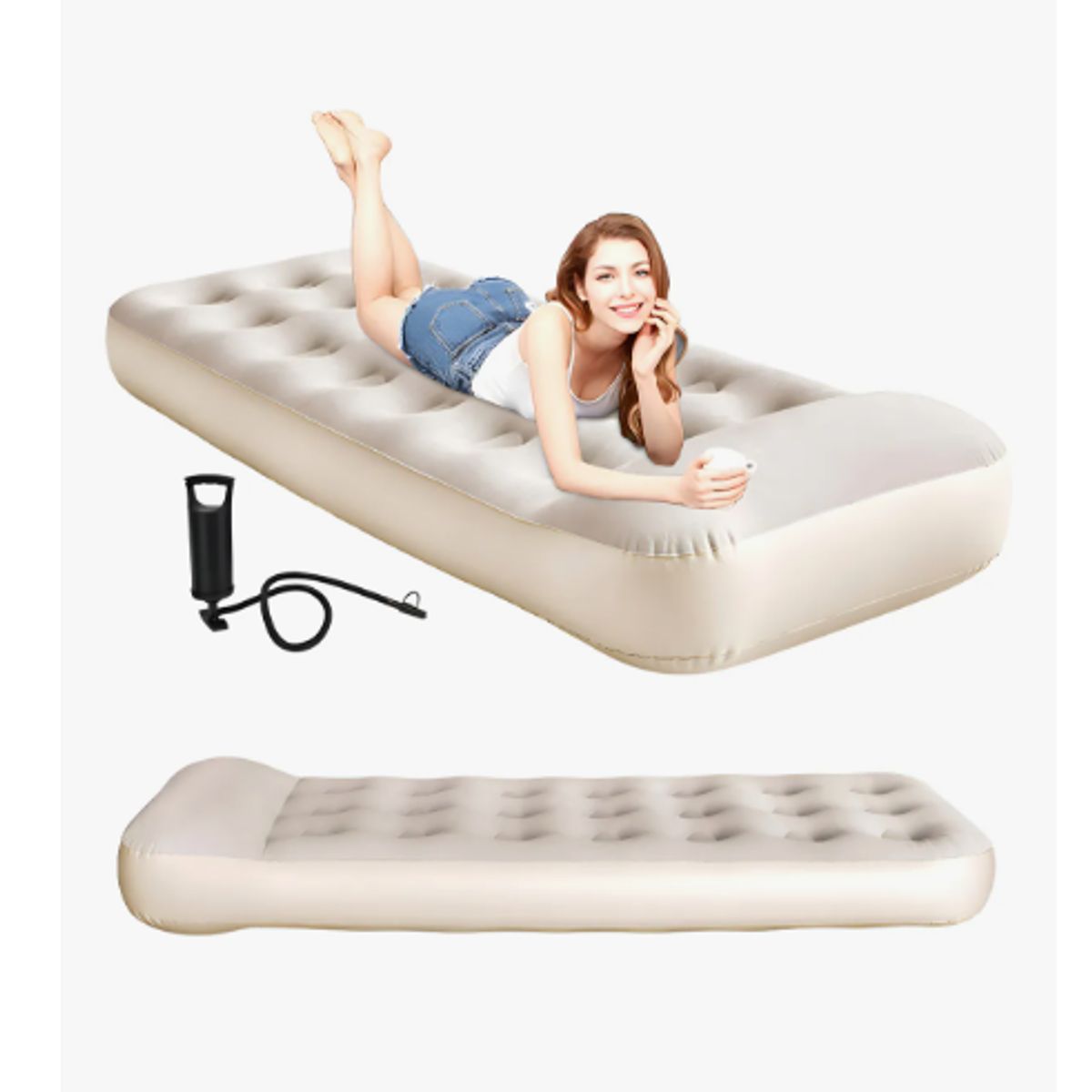 GENERICO - Colchón Inflable Individual 1 Plaza Almohada Integrada Con Inflador