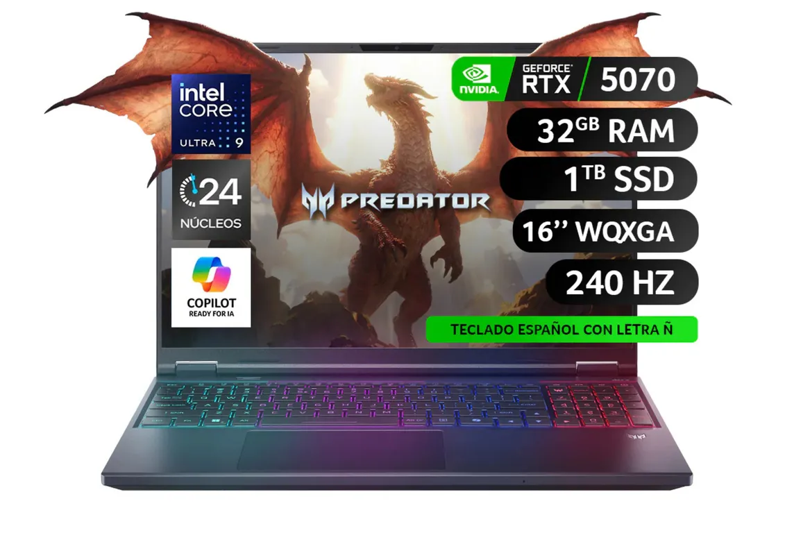 Notebook Gamer / Intel Core Ultra 9 275HX / 1TB SSD / 32GB RAM /RTX5070 / 16" WQXGA 240Hz