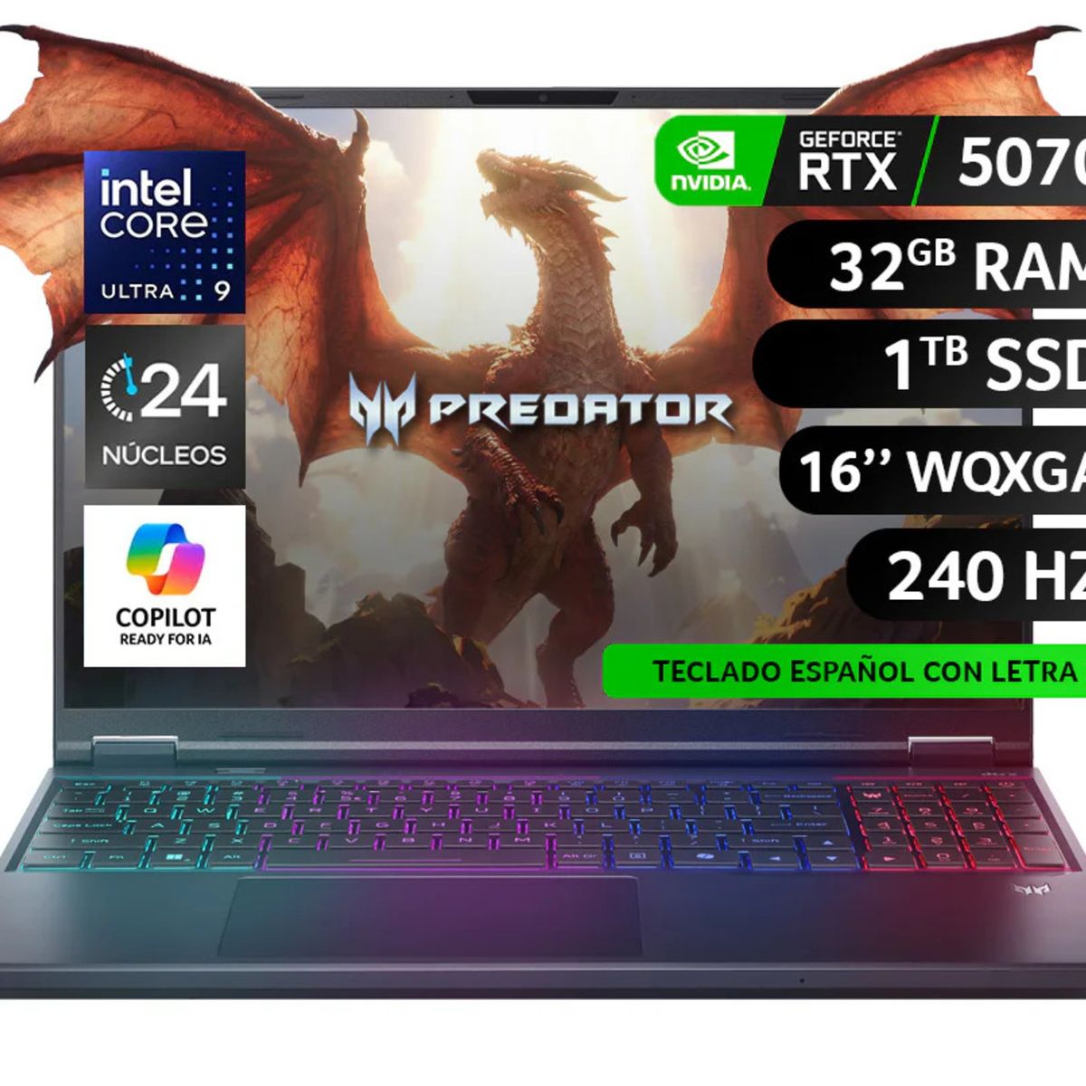 ACER - Notebook Gamer Acer / Intel Core Ultra 9 275HX / 1TB SSD / 32GB RAM /RTX5070 / 16" WQXGA  240Hz