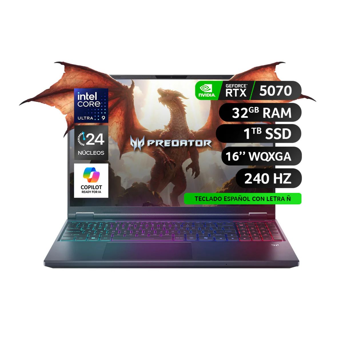 ACER - Notebook Gamer Acer / Intel Core Ultra 9 275HX / 1TB SSD / 32GB RAM /RTX5070 / 16" WQXGA  240Hz