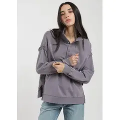 KAYA UNITE - Polerón Algodón Half Snaps Murta Mujer