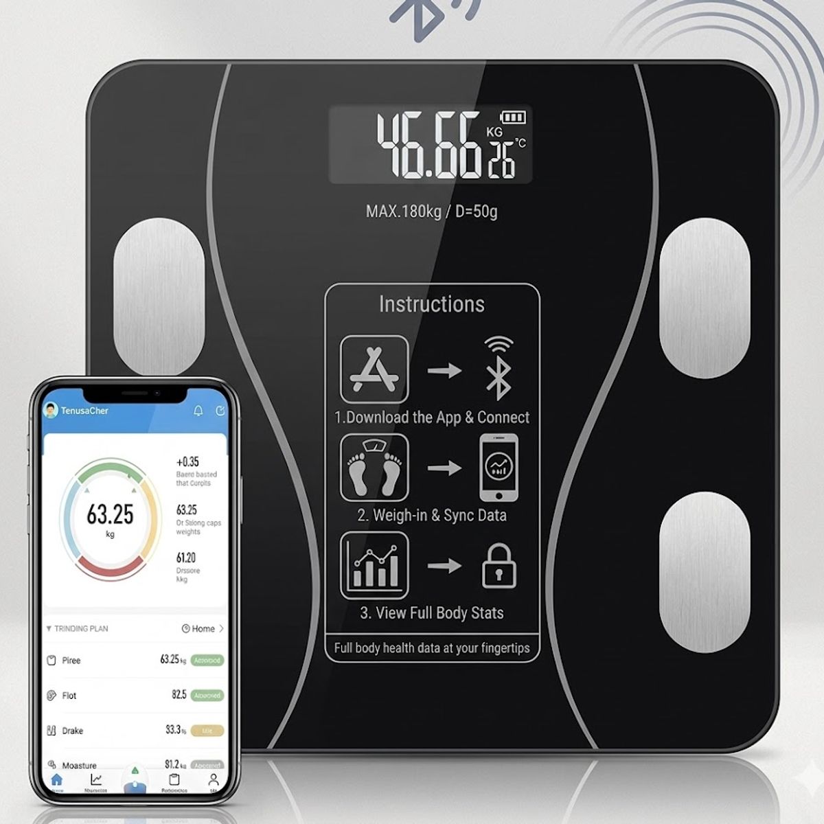 GENERICO - Balanza inteligente de grasa corporal con conectividad Bluetooth
