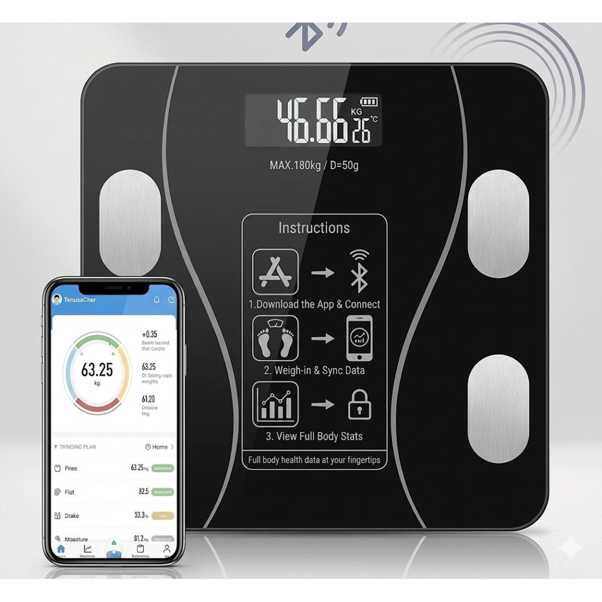 GENERICO - Balanza inteligente de grasa corporal con conectividad Bluetooth